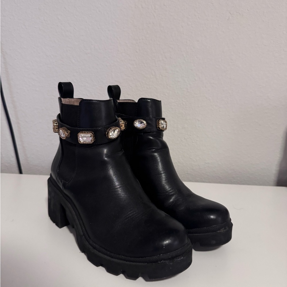 Steve Madden Black Ankle Boots with Gem Embellishments
